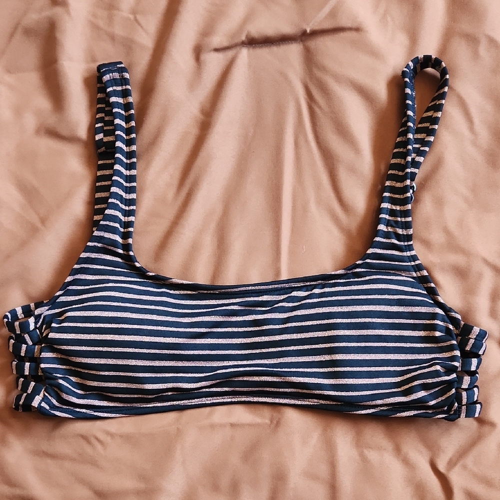 Striped Blue and White Bikini Top